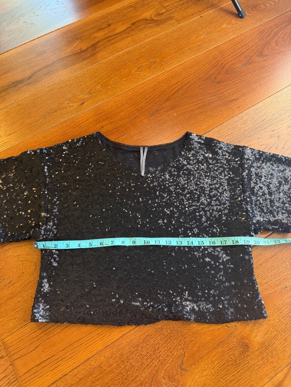 Anthropologie Short Sleeve Sequin Cropped Blouse - Picture 6 of 7